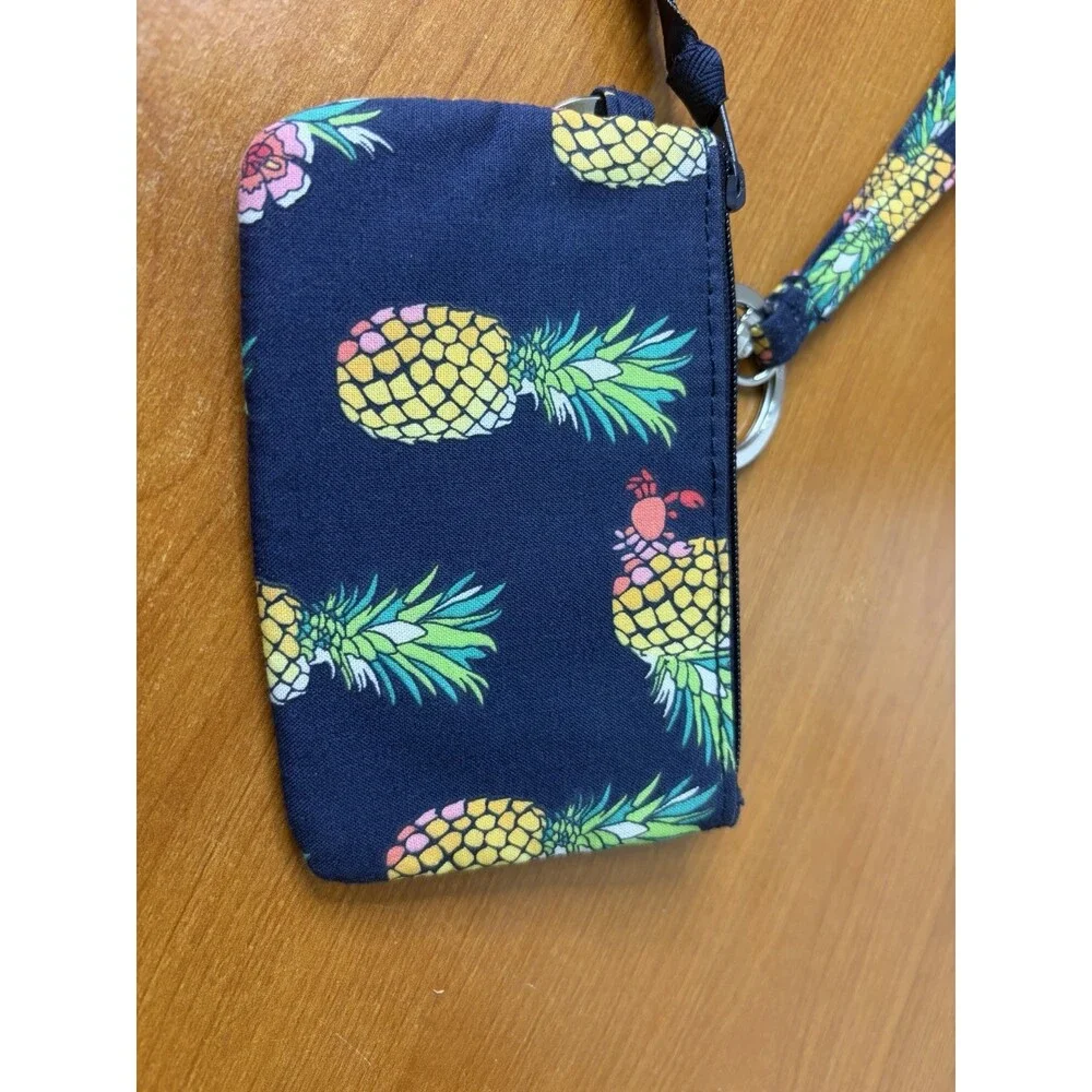 Vera Bradley Signature Lanyard And Zip ID Case Navy Toucan Party/pineapple 5x3.5